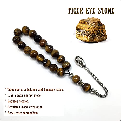 Design -Relaxing Stress Relief Big Beads Prayer Beads, Worry Beads, EFE Tesbih, Maskot Tesbih, Tasbih, Rosary (Relaxing Beads -12mm-17 Tiger Eye Natural Stone Beads)) - color: Relaxing Beads -12mm-17 Tiger Eye Natural Stone Beads)