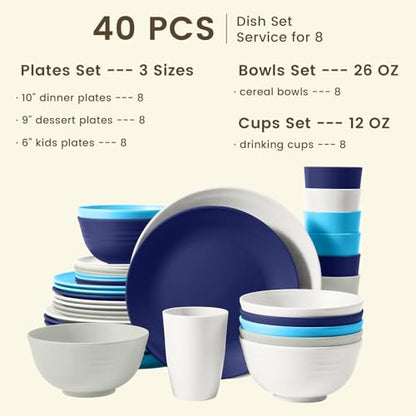 Homienly 40 PCS Wheat Straw Plates and Bowls Sets, Cups Sets, Service for 8, Unbreakable Microwave and Dishwasher Safe Dinnerware Sets,Reusbale Plastic Dishes Set - Island, Matte - color: Island Matte, size: 40 PCS