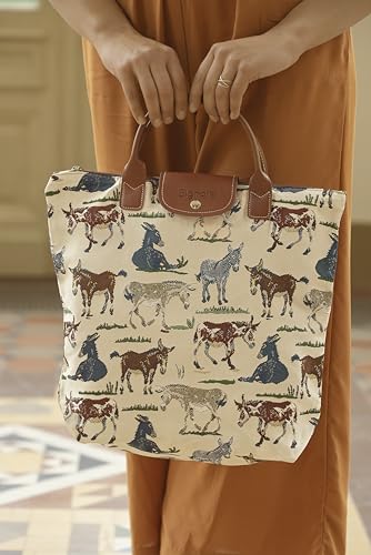 Signare Tapestry Foldable Tote Bag Reusable Shopping Bag Grocery Bag - color: Happy Donkey