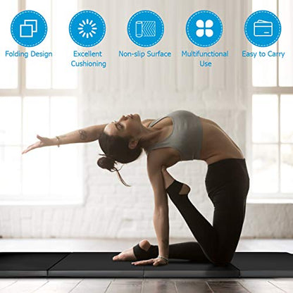 Giantex 4'x8' Gymnastics Mat, 2" Thick Folding Tumbling Mat with Carrying Handles, Foldable Gym Mat with Hook and Loop Fastener, Cheer Mats for Kids Adults Home Exercise Aerobics Fitness - color: Black