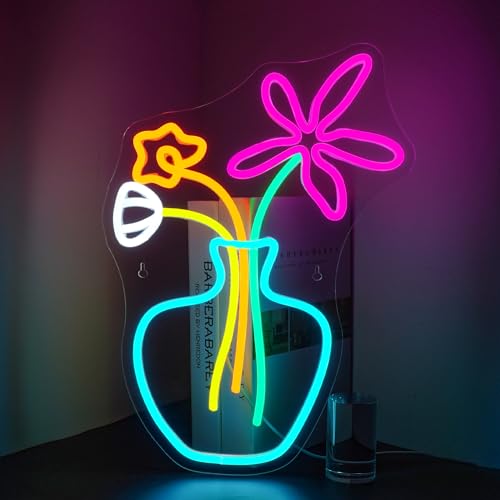 Flower Vase Neon Sign,Dimmable Neon Lights,Neon Flowers Sign for Wall Decor,Anime Flower Shape USB Connectivity Light Up Neon for Kids Room Girls Room Bar Birthday Party - color: vases