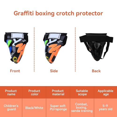 HERCHR Children Groin Guard, Boxing Kickboxing MMA Muay Thai Sparring Groin Guard Protective Gear for Sanda Taekwondo Training - color: Black