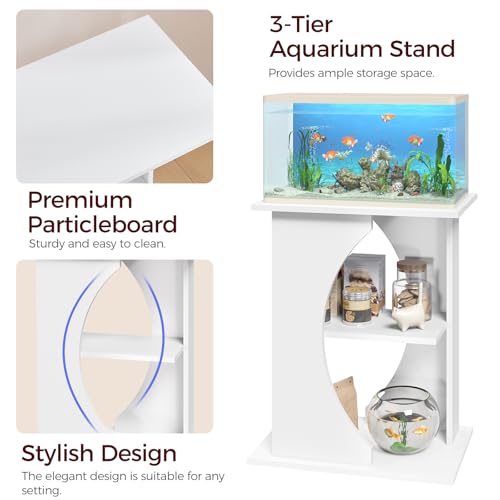 MAHANCRIS 10 Gallon Fish Tank Stand, Wooden Aquarium Stand with 3-Tier Storage Shelves, Heavy Duty Turtle Reptile Terrarium Tank Stand for Home Office, 23.6" L x 11.8" W x 29.9" H, White FTWT7601 - color: White