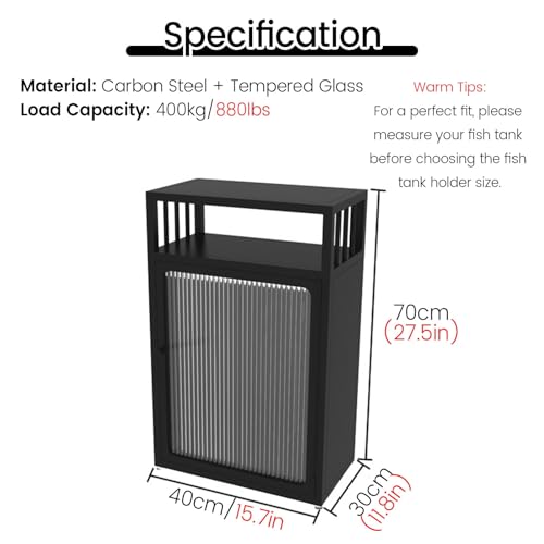 JYHHCYS 3-Tier Aquarium Stand with Storage, Fish Tank Stand with Open Shelving & Large Capacity Cabinet, Large Bottom Cabinet Hide Fish Food & Tools, Easy Access(Black,40x30cm/15.7x11.8in) - color: Black, size: 40x30cm/15.7x11.8in