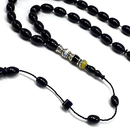 EXCLUSIVE COLLECTION -Handmade Silver Engraved Bakelite Tesbih, Tasbih, Islamic Rosary, Islamic Prayer Beads, Misbaha (7x11 mm 33 Black Rice Beads) - color: 7x11 mm 33 Black Rice Beads
