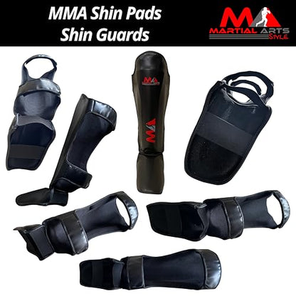 Muay Thai Shin Guards, Shin Pad for Martial Arts, Kick Boxing Leg Instep Protection Pads for Sparring, MMA Kickboxing Taekwondo Professional Training Equipment Gear - size: Large