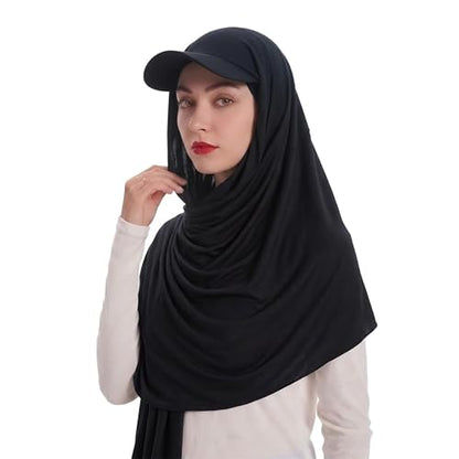 ZLYC Women Muslim Hijab Scarf with Visor Built-in Undercap Sun Protection Headwrap - color: Solid Black