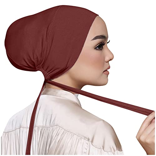 Chiffon Hijab with Undercap Fashion Solid Color Chiffon Head Wraps Under Scarf Caps Muslim Fashion Bandage - color: Coffee