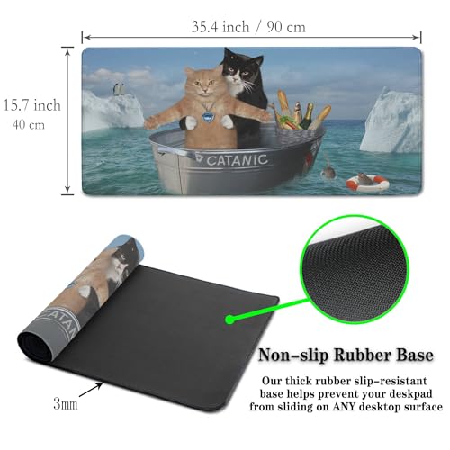 XXL Mouse Pad - Funny Cats Desktop Computer Mat, Large Desk Pads, Non-Slip Rubber Base Waterproof with Stitched Edges, 35.4" X 15.7" for Work/Game/Office/Home - color: Funny Cats