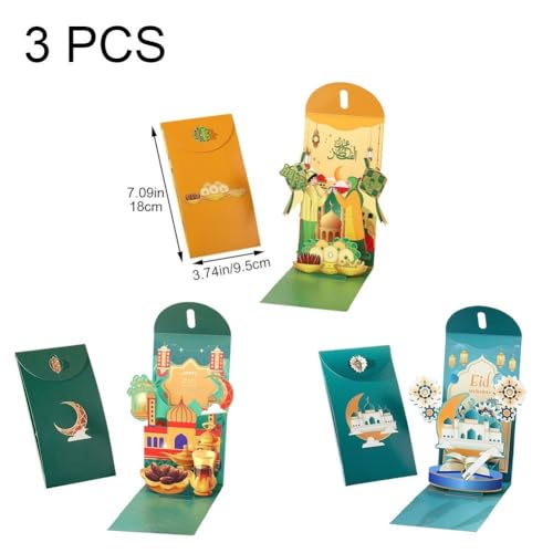 3 Pcs 3D Eid Mubarak Money Envelopes Ramadan Money Envelopes Muslim Eid Mubarak Gifts Ramadan Gifts Money Wallets for Cash