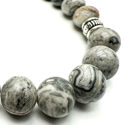 Elegant 8mm Jasper Map Agate Handmade Tasbih – Gemstone Muslim Prayer Beads, Metal Tassel with Special Case | Islamic Gifts for Dhikr, Namaz, Meditation - size: 33 Beads