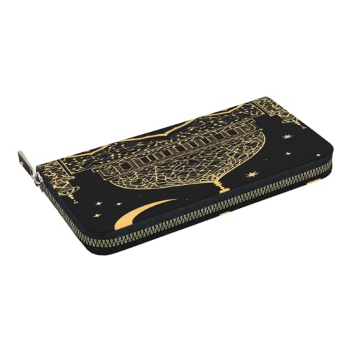 Islamic Mosque Golden Glitter PU Leather Long Wallet for Women Men, Zipper Clutch Wallet RFID Card Holder Organizer - color: Islamic Mosque Golden Glitter