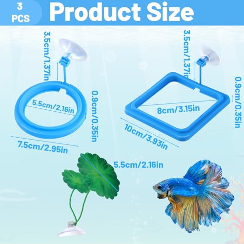 2Pcs Fish Feeding Ring, 2 Feeding Ring for Tank with 1pcs Betta Fish Live Plant, Betta Feeder for Aquarium Decor, Goldfish Tank Accessories