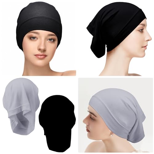 Loopeer 2 Pcs Hijab Undercaps No Slip for Women Islamic Muslim Hijab Cap Scarf for Turban Tube Neck Cover - color: Black, Gray