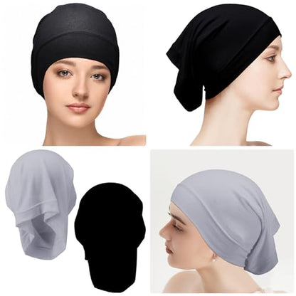 Loopeer 2 Pcs Hijab Undercaps No Slip for Women Islamic Muslim Hijab Cap Scarf for Turban Tube Neck Cover - color: Black, Gray