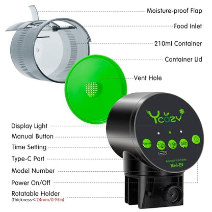 Ycozy Automatic Fish Feeder Rechargeable with USB Cable Moisture-Proof Intelligent Electric Fish/Turtle Feeder for Aquarium & Fish Tank (Plug Powered-EV) - size: Plug Powered-EV