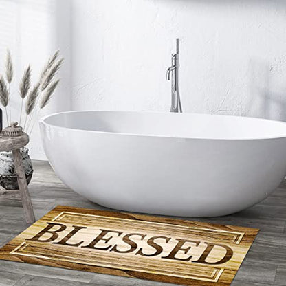 JUST BREATHE Rustic Wood Runner Rug Blessed Signs for Christian Pray Christmas Decor Area Rugs Farmhouse Brown Living Room Non Slip Kitchen Mat Bath Carpet Runner for Hallway Laundry 60"x24"