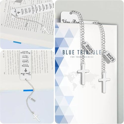 Bible Bookmark with Cross Charm, Christian Bible Bless Verse Engraved Stainless Steel Page Marker, 2025 Year Tag, Gift Box — Graduation, Confirmation, Baptism, Teacher, Women Men, Book Lover Gifts