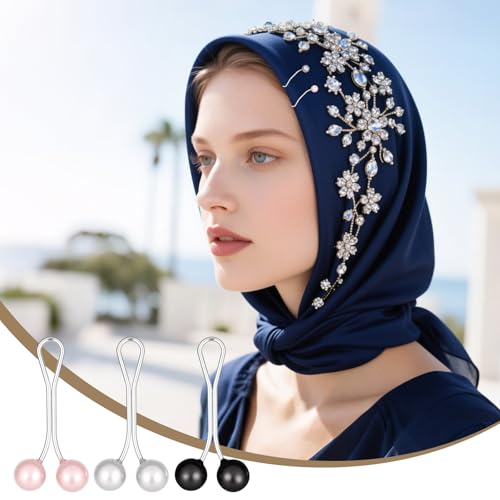 12 PCS Pearl Hijab Clips, Multicolor Hijab Pins for Scarf | Pearl U Hijab Fasteners and Scarf Pin for Women Thin Shawl Scarf Sweater
