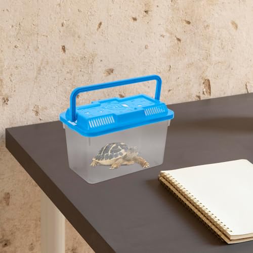 MERRYHAPY Portable Betta Fish Tank and Aquarium Breeding Box, Plastic Reptile Terrarium with Handle, Medium Blue Rectangular Turtle and Hamster Transport Case for Travel and Home Use