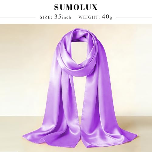 Sumolux Head Hair Scarf for Women 35" Like Satin Silk Scarf Hair Wrapping Night Bandana Large Square Scarves - color: A Solid Light Purple