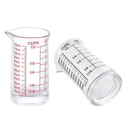 Ackers 4oz Glass Measuring Cup – Shot Glass with Ounce,Ml,Cups Markings for Kitchen & Bar(Pack of 2) - color: Red and Black