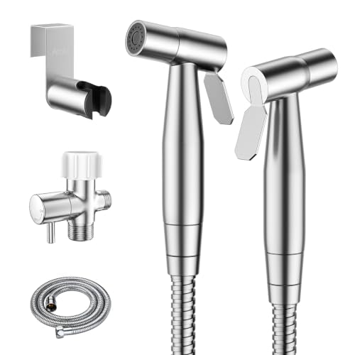 Arofa Handheld Bidet Sprayer for Toilet - 2 Pack Bidets Faucet for Existing Toilets Cloth Diaper Jet Sprayer, Stainless Steel Muslim Shower with Bidet Hose for Feminine Wash - color: Brushed Nickel, size: Standard-2 Pack