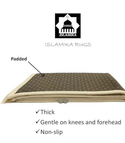 Prayer Rug Muslim Mat Islamic - Thick Large Padded Sajadah with Islam Prayer Beads for Eid Travel Ramadan, Soft Luxury Great for Knees and Forehead (Beige) - color: Beige