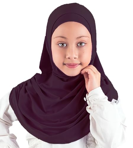 Modefa Islamic Girl Child Practical Amira Hijab Two Piece Muslim Scarf & Bonnet - Instant Easy Hijab - color: Eggplant