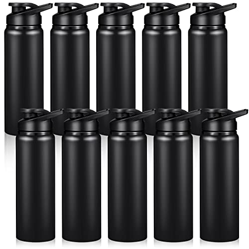 Chengu 10 Pcs 25oz Reusable Aluminum Water Bottle Bulk Lightweight Outdoor Sports Water Bottles Easy Carry Leak Proof for Travel Gym Camping Hiking Fishing, Snap Lid (Black) - style: Black