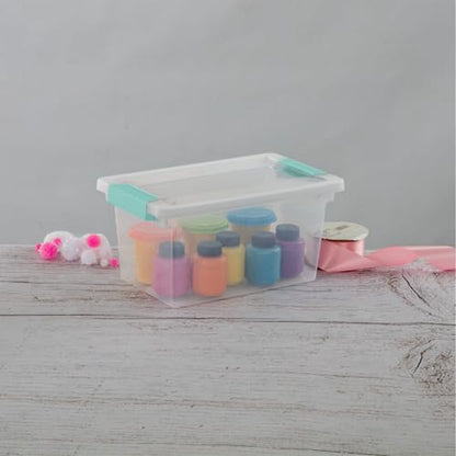 Sterilite Medium Clip Box Stackable Storage Bin with Latching Lid for Home, Office, School, Organize Paper, Notebooks, Crafts, Clear Lid, Base, 1-Pack