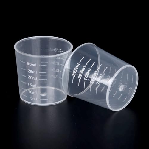 50 Pack 30ml/1.02oz Plastic Liquid Measuring Cups Transparent Mixing Cups Medicine Cups Lab Graduated Beakers Clear Measuring Jugs Set Medium Kitchen Baking Cooking Measure Tool Home
