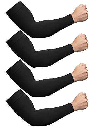 Foaincore 4 Pairs Plus Size Cooling Arm Sun Sleeves for Men Women UV Sun Protection Oversized Compression Sleeves - color: Black