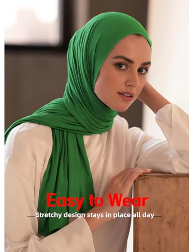 Hijab Scarf for Women Soft Muslim Hijabs Head Wrap Scarves Fashion Long Hair Shawls Stretchy Muslin Headscarf - color: Bright Green Hijab Scarf for Women