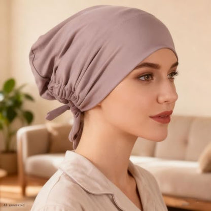 ® Soft Satin Turban Hat Inner Hijab Caps Underscarf Bonnet Hat Headwear for Cancer&Sleep - color: Black Light Grey Dark Grey Camel