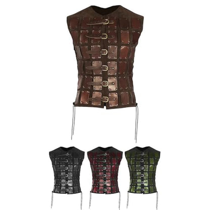 Viking Chest Guard, Medieval Vest Chest Armor with 6-Layer Belt Buckle, Steampunk Cosplay Knight Breastplate - color: Black