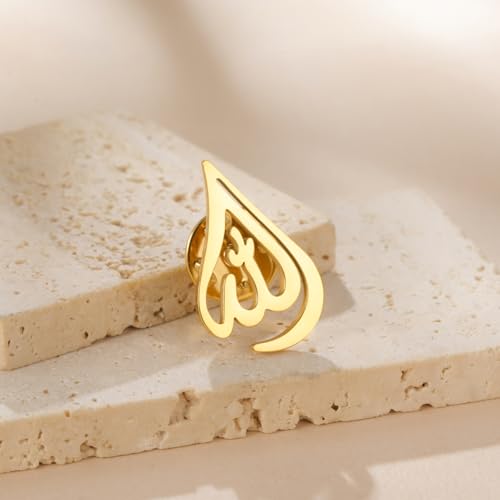 Dreamtimes Islamic Allah Ayatul Kursi Stainless Steel Brooch Pin for Men- Elegant Hijab Pin Muslim Women Jewelry Durable Quran Pendant for Prayer Gift for Eid & Ramadan - color: Gold-1