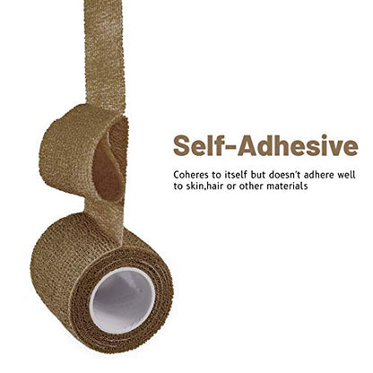 FRESINIDER 9 Rolls Self Adhesive Wrap Athletic Tape Gauze, Breathable Elastic Cohesive Bandage for Sports Injury & Pet (7 Pcs 2" x 5 Yards + 2 Pcs 1" X 5 Yards) (Brown) - color: Brown