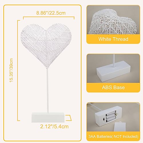 Lewondr Heart Decorative Table Lamp, Valentines Day LED Light Winding Cotton Thread Night Lamp for Bedroom, Battery Powered Desk Lamp for Galentine's Day Romantic Gifts for Women Home Decorations - style: Heart
