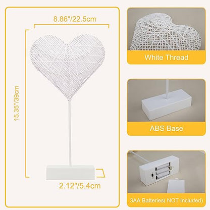 Lewondr Heart Decorative Table Lamp, Valentines Day LED Light Winding Cotton Thread Night Lamp for Bedroom, Battery Powered Desk Lamp for Galentine's Day Romantic Gifts for Women Home Decorations - style: Heart