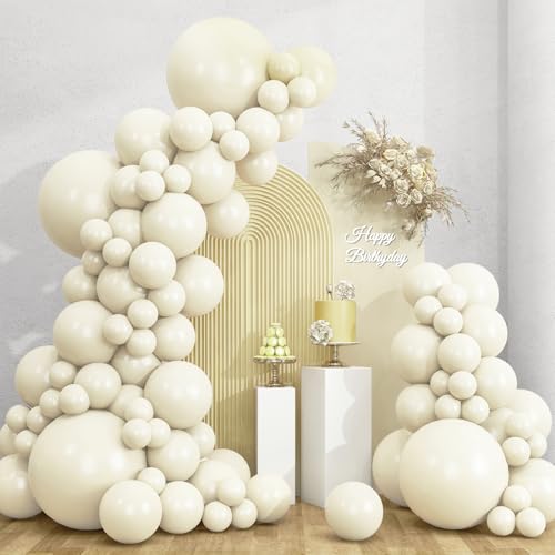 RUBFAC Ivory White Balloons Different Sizes 135pcs Beige Balloon Arch - color: Ivory White