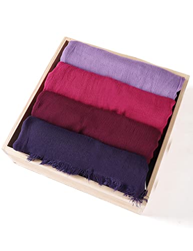 Txameru Hijab Scarf for Women - Muslim Rayon Crinkle With Fringe Edge - color: Wine Berry