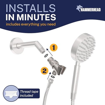 HammerHead Showers® Solid Metal Handheld Shower Head Holder - Brushed Nickel - Adjustable Shower Wand Holder with Universal Wall Hook Bracket and Brass Pivot Ball - Hand Held Shower Head Holder - color: Brushed Nickel