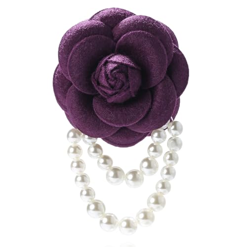 Vintage Camellia Pearl Tassel Brooches Bracelet Bohemian Pearl Safety Pins Bracelets Flower Hairpin Headpieces Shawl Pins Dainty Elegant Lapel Pin Wedding Party Dress Accessories for Women - color: Purple