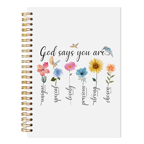 God Says You Are Christian Spiral Notebook, Floral Bible Verse Journal, Christian Gifts for Women, Church Notes Notebook, Religious Prayer Journal for Woman, 5.5x8.3 - color: Floral Christian 11