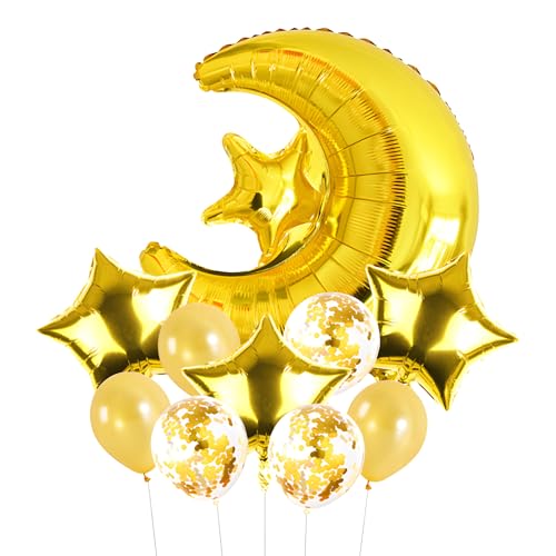 10 Pcs Moon Star Foil Balloons, 36 Inch Big Jumbo Moon Mylay Balloons and 18 Inch Star Foil Balloons for Baby Shower Birthday Wedding Party Decorations (Gold)