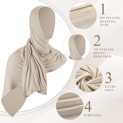 Handepo 2 Pcs Instant Hijab Jersey Hijab for Women Muslim Head Scarf Soft Lightweight Long Stretch Scarf Shawl Wrap - color: Black, Beige
