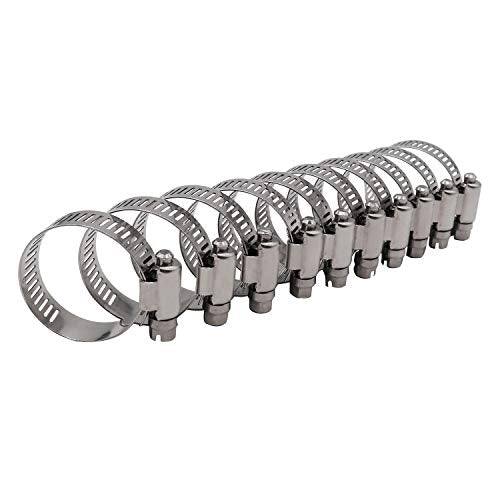1 inch Hose Clamp Full Stainless Steel Worm Gear 19mm - 38mm, 10 Pack | ROADFORMER 1 hose clamp SAE 16 Size with 1/2" Band Width, smoothly install and precisely fit hose & pipe size - size: 1" Hose Clamp 19mm - 38mm (0.75" - 1.5")