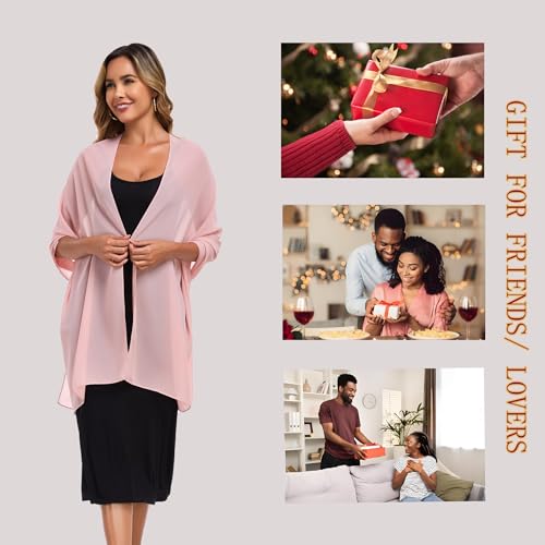 Shawls and Wraps for Evening Dresses Sheer Chiffon Women Elegant Soft Silky Wraps Wedding Bridal Scarf - color: Blush, size: 79*18‘’