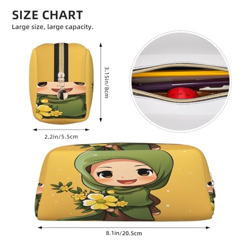 Cartoon Muslim Girl print Pencil Bag waterproof Zipper Pencil Case Leather Pen Box Cosmetic Bag For Office Pencil - color: Gold